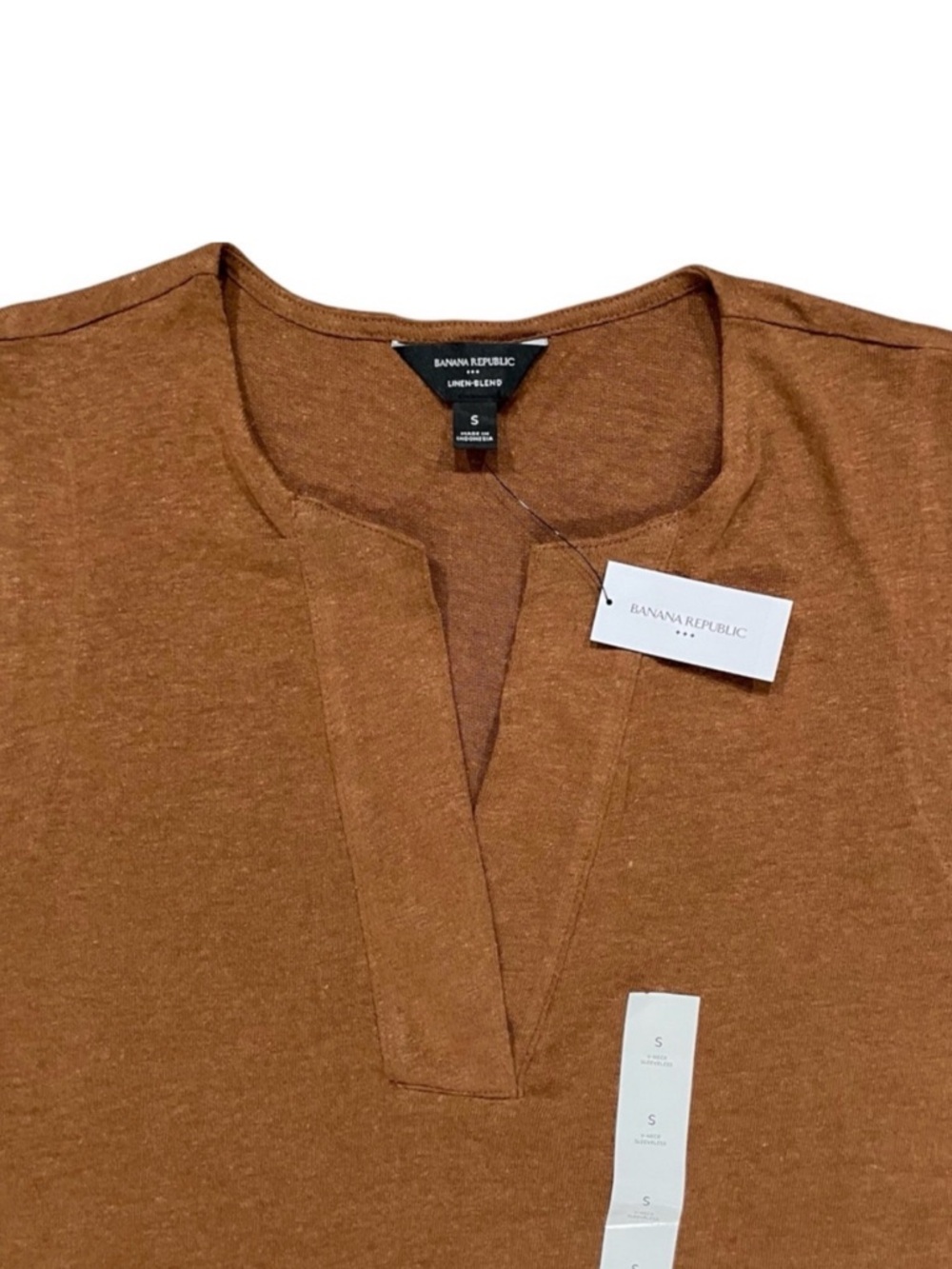 BANANA REPUBLIC V-Neck Brown Linen Blend Sleeveless Top Small - Picture 3 of 7